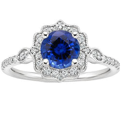 Gouden edelsteen ring Halo Sri Lankaanse saffier vintage stijl 3 karaat