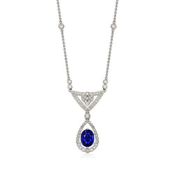 Gouden halo hanger ovale blauwe saffier & diamanten halsketting 2 karaat
