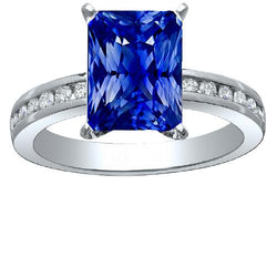 Gouden jubileum blauwe saffier ring 4 karaat kanaalset diamanten
