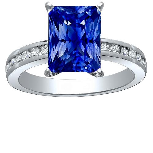 Gouden jubileum blauwe saffier ring 4 karaat kanaalset diamanten - harrychadent.nl