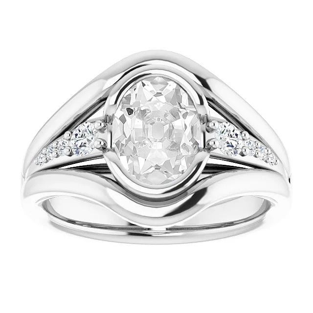 Gouden ovale oude geslepen diamanten ring met accenten halve bezel set 5,50 karaat - harrychadent.nl