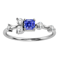 Gouden ronde diamant & Asscher geslepen saffier jubileumring 2,50 karaat