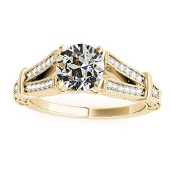 Gouden ronde oude Europese diamanten ring gespleten schacht 4 karaat