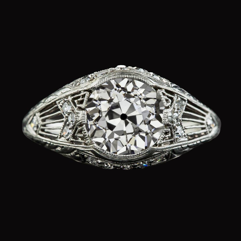 Gouden ronde oude geslepen diamanten fancy ring antieke stijl 4,25 karaat - harrychadent.nl