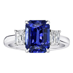 Gouden smaragd 3 stenen blauwe saffier en diamanten ring 3 karaat