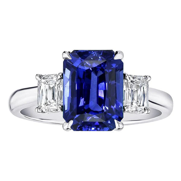 Gouden smaragd 3 stenen blauwe saffier en diamanten ring 3 karaat