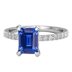Gouden verlovingsring Emerald Blue Sapphire & Pave Diamonds 2,50 karaat