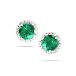 Groene Smaragd Met Diamant Wit Goud 14K Dames Studs 6.50 Karaat
