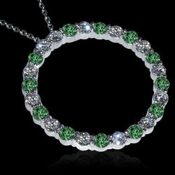 Groene en witte diamanten cirkel hanger ketting 8,75 karaat