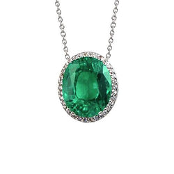 Groene smaragd diamanten hanger ketting 6.25 karaat witgoud 14K