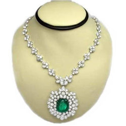 Groene Smaragd GIA en Natuurlijke uit de aarde gewonnen Diamanten 79.16 Ct Collier 16" Witgoud 14K