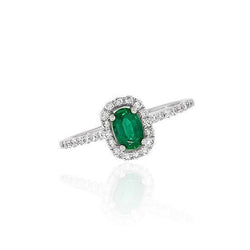 Groene smaragd en diamanten 5,25 karaat trouwring 14K WG