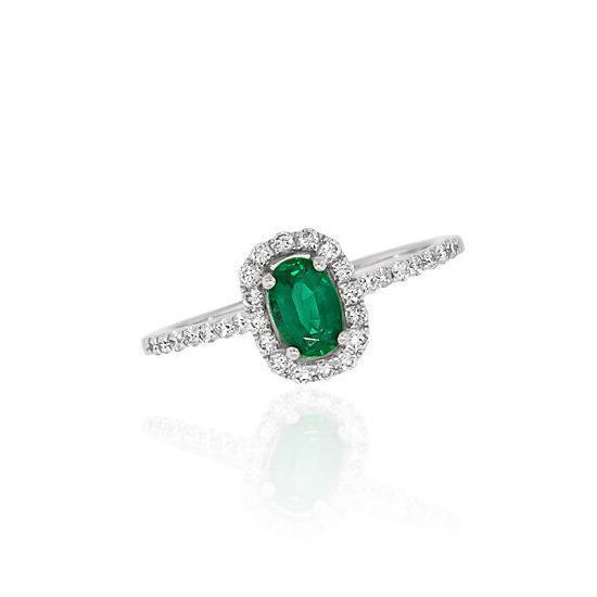 Groene smaragd en diamanten 5,25 karaat trouwring 14K WG - harrychadent.nl