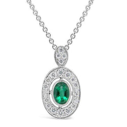 Groene smaragd en diamanten edelsteen hanger ketting 3.60 karaat WG 14K