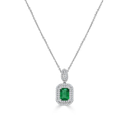 Groene smaragd en diamanten edelsteen hanger ketting 6,35 karaat WG 14K