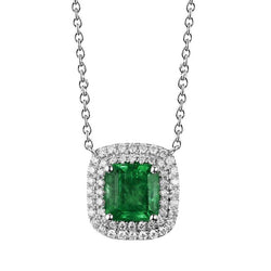 Groene smaragd en diamanten edelsteenhanger met ketting 11 karaat WG 14K