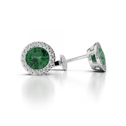 Groene smaragd en diamanten oorbellen van 4 karaats 14K witgoud