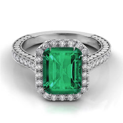Groene Smaragd GIA en Natuurlijke uit de aarde gewonnen Diamanten Trouwring Witgoud Sieraden 21.50 Ct