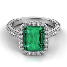 Afbeelding in Gallery-weergave laden, Groene smaragd en diamanten trouwring witgouden sieraden 21,50 Ct - harrychadent.nl

