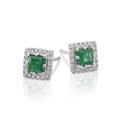 Groene smaragd en diamanten witgouden oorbellen met halo-oorbellen 6 karaat