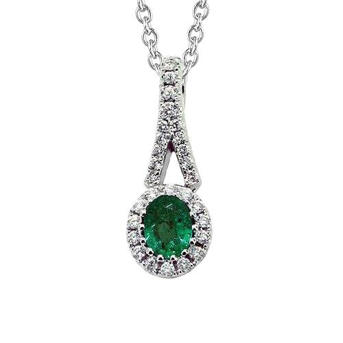 Groene smaragd en ovale diamanten edelsteen hanger ketting 5 ct. WG 14K - harrychadent.nl