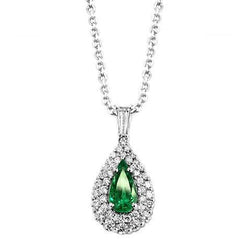 Groene smaragd hanger ketting met diamanten 3.90 ct. WG 14K
