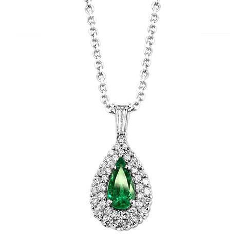 Groene smaragd hanger ketting met diamanten 3.90 ct. WG 14K - harrychadent.nl