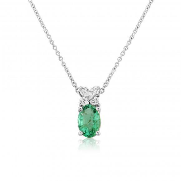 Groene smaragd met diamanten halsketting 3.40 karaat witgoud 14K - harrychadent.nl