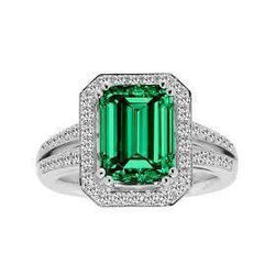 Groene Smaragd GIA met Natuurlijke uit de aarde gewonnen Diamant Trouwring Witgoud 14K 8 Karaat