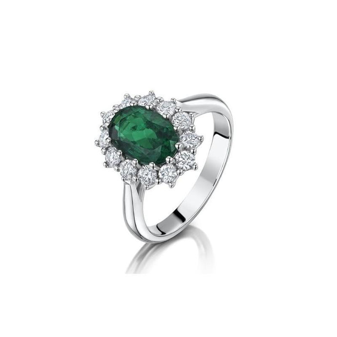 Groene smaragd met diamanten verlovingsring 3.50 karaat witgoud 14K - harrychadent.nl