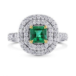 Groene smaragdgroene Diamanten verlovingsring tweekleurig 3,70 karaat