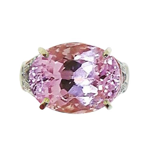 Grote 37 kt Solitaire roze kunziet ring geel goud 14k - harrychadent.nl