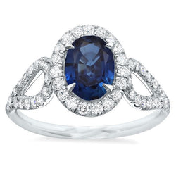 Grote Ceylon Saffier Met Diamanten Trouwring 5 Karaat Wit Goud 14K