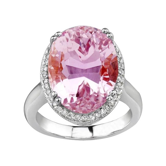 Grote Roze Kunziet Met Diamanten 30,75 Ct Trouwring Goud Wit 14K - harrychadent.nl