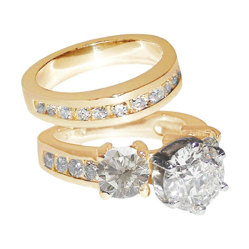 Grote diamanten ring 3 steen 5,76 karaat gouden verlovingsring set - harrychadent.nl