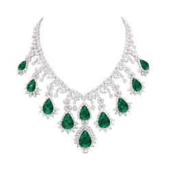 Grote groene smaragd en witte Diamanten 228,35 karaat ketting Nieuw