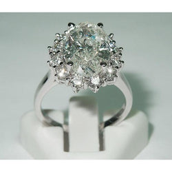 Grote ovale bloem stijl diamanten halo ring 4.75 karaat dames wit goud 14K sieraden