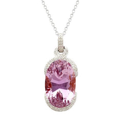 Grote ovale geslepen roze Kunziet diamanten dames hanger wit goud 34.50 Ct