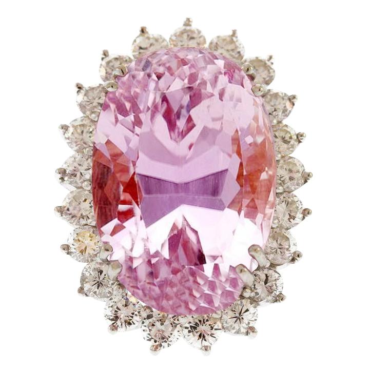 Grote ovale geslepen roze Kunziet diamanten damesring wit goud 41,50 Ct - harrychadent.nl