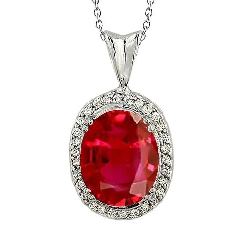 Grote rode robijn met kleine diamanten 7,30 ct. Hanger Ketting Goud 14K - harrychadent.nl