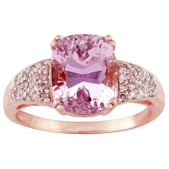 Grote roze kunziet met kleine diamanten 18.85 ct. ring geel goud 14k - harrychadent.nl