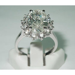 Natuurlijke Grote Ovale Bloem Stijl Diamanten Halo Ring 4.75 Karaat Dames Witgoud 14K Sieraden