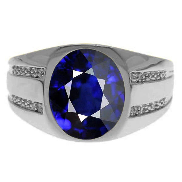 Gypsy Edelsteen Vintage Stijl Oval Blue Sapphire Mens Diamond Ring