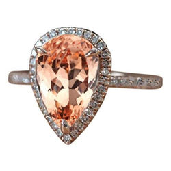 Halo 10 kt Morganite met diamanten ring wit goud 14k
