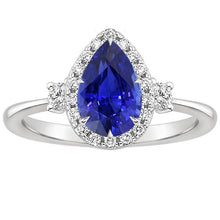 Afbeelding in Gallery-weergave laden, Halo 3 Stenen Ring Peer Ceylon Saffier &amp; Diamanten 5 Karaat - harrychadent.nl
