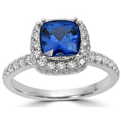 Halo 3.90 Ct Sri Lanka Saffier Diamanten Trouwring Wit Goud