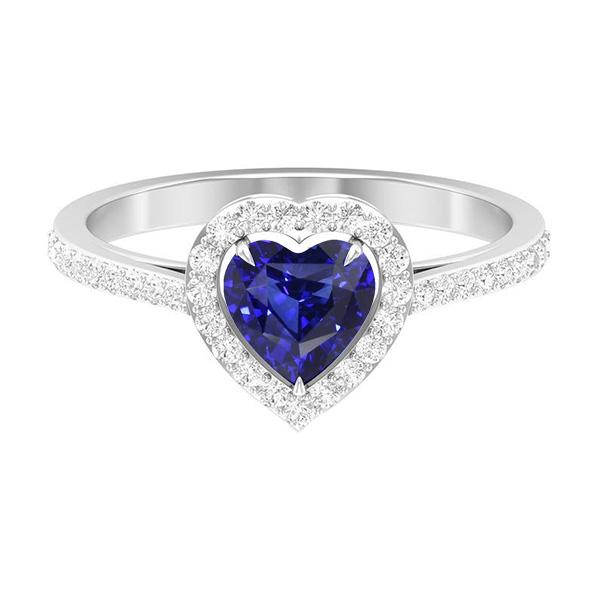 Halo Blauwe Saffier Hart Ring & Pave Set diamanten 2,50 karaat - harrychadent.nl