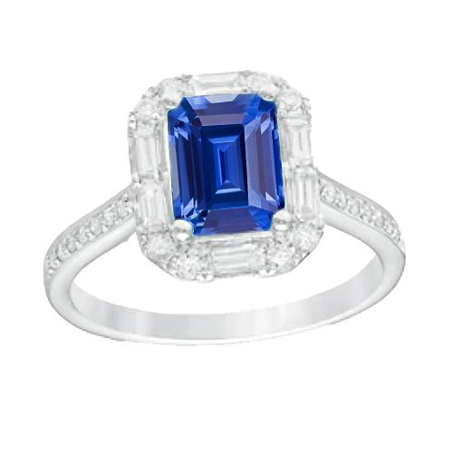 Halo Blauwe Saffier Ring Baguette & Ronde Diamanten Sieraden 3 Karaat - harrychadent.nl