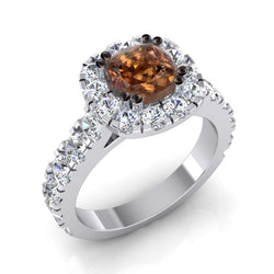 Halo Bruine Diamanten Ring Kussen Geslepen Dames Sieraden