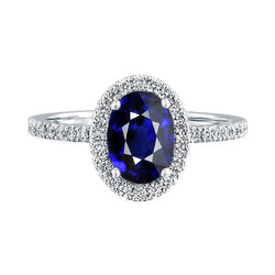 Halo Ceylon Sapphire ovale diamanten jubileumring 3,50 karaat